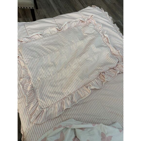 Beddy's Flutterby Pink White Stripped Twin Bedding Set Beddy Minky Girls Kids - Picture 12 of 15